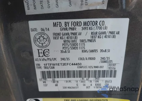 2014 Ford F-150 Fx4/King Ranch/Lariat/Limited/Platinum/Xl/Xlt z USA, uszkodzony, nr VIN 1FTFW1ET2EFT44450